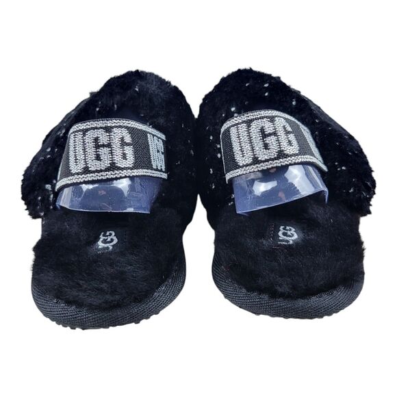 Ugg Fluff Yeah Metallic Sparkle Girls Black Slides 1125376T Size 10 NIB - Picture 5 of 13